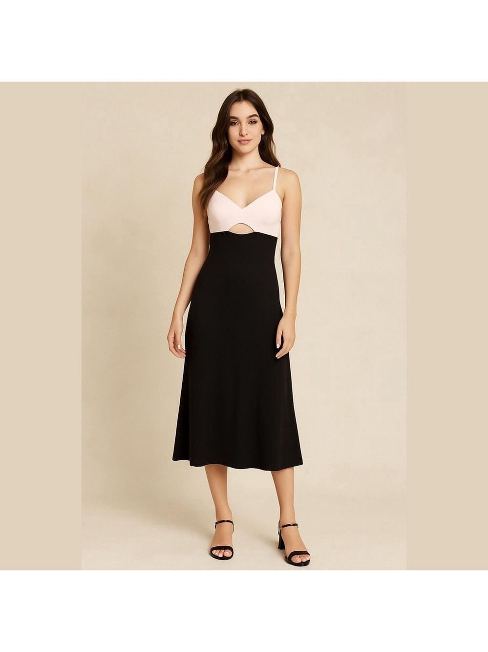 House of Harlow 1960 x Revolve two tone beige & black satin cutout slip dress M